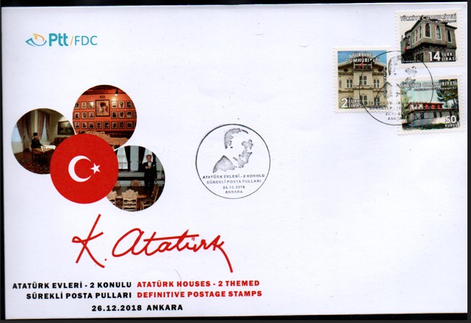 2018 ATATÜRK EVLERİ-2 KONULU SÜREKLİ POSTA PULLARI FDC