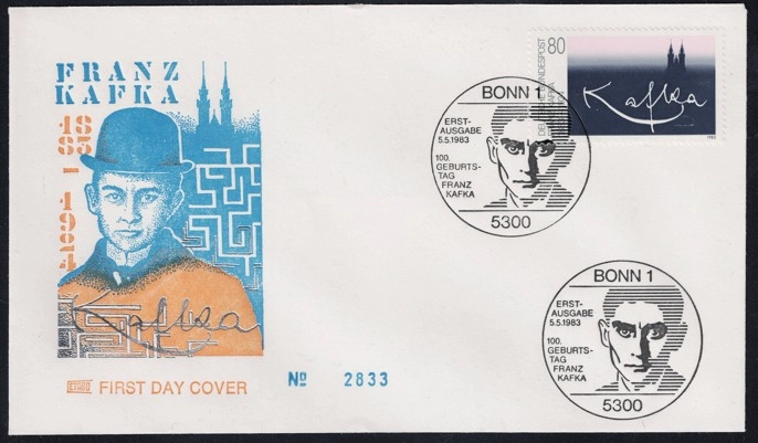 Almanya 1983 Franz Kafka FDC, Bonn