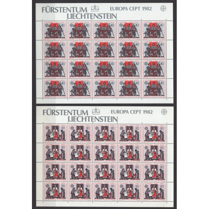 1982 LIECHTENSTEIN EUROPA CEPT 20’Lİ TABAKA TAM SET