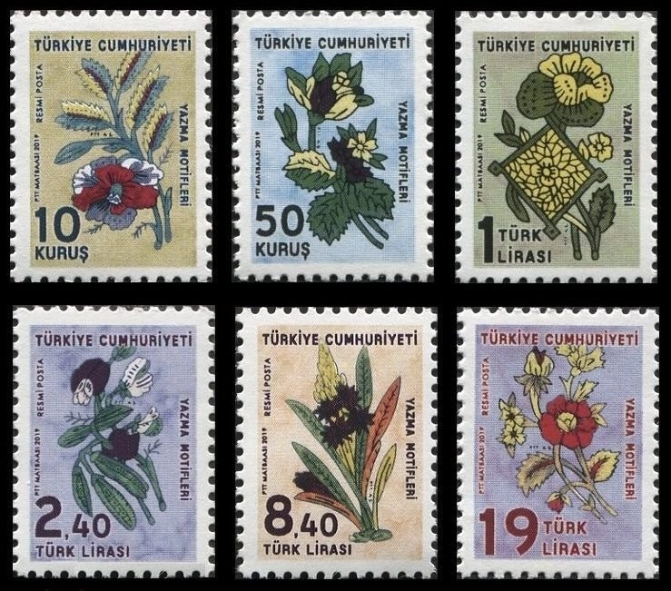 2019 YAZMA MOTİFLERİ KONULU RESMİ POSTA PULLARI MNH