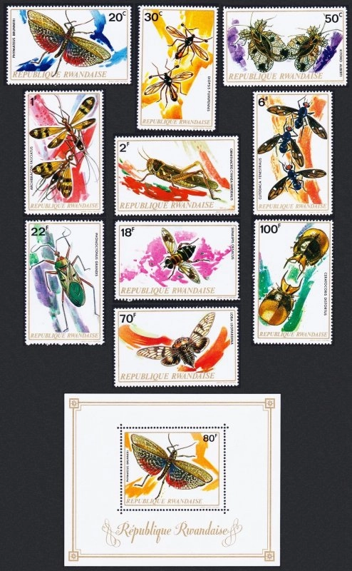 Rwanda 1973 Böcekler pul + blok Set