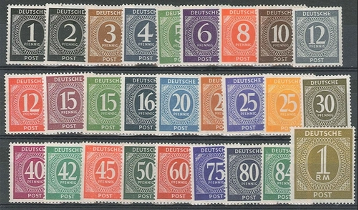 Almanya 1946 II. Dünya Savaşı Müttefik Kuvvetler İşgal Bölgesi MNH (27 Pul) Tam Seri
