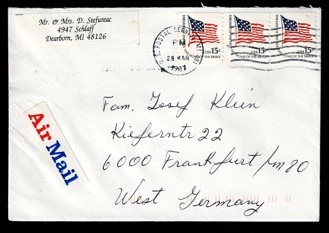 ABD-Batı Almanya Airmail Zarfı (1983, Detroit → Frankfurt)
