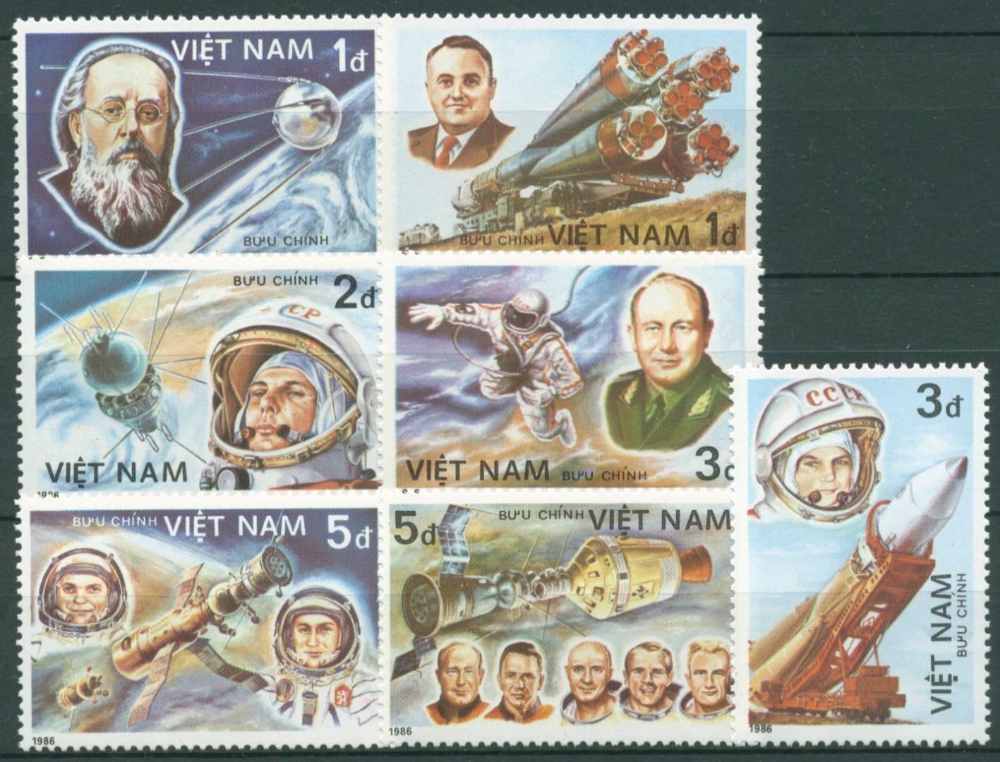 VİETNAM 1986 UZAY ARAŞTIRMALARI ASTRONOTLAR ROKETLER