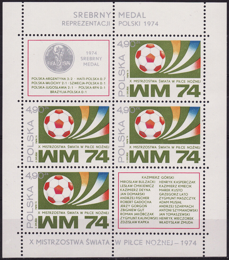 POLONYA 1974 FUTBOL DÜNYA KUPASINDA GÜMÜŞ MADALYA BLOK