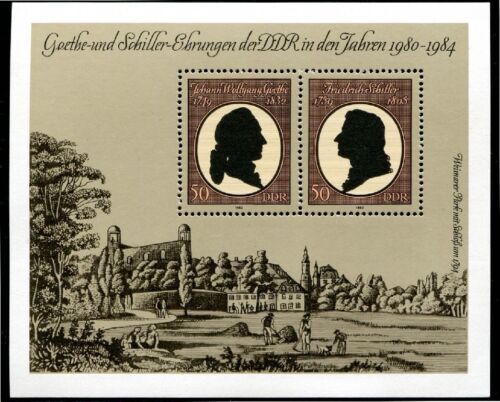  ALMANYA DDR 1982 GOETHE VE SCHILLER BLOK DAMGASIZ