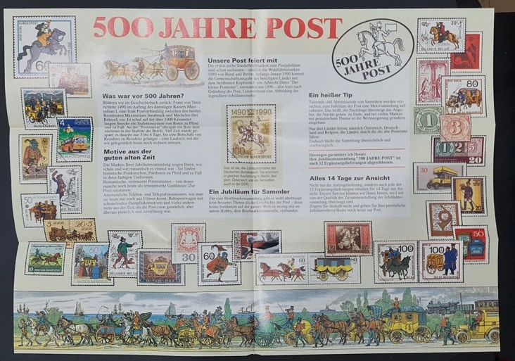 1990 Almanya 500 Jahre Post – Hermann E. Sieger Anma Zarfı, Broşür 