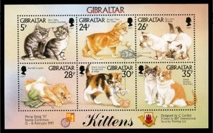 Gibraltar 1997 Uluslararası Pul Sergisi ’’Hong Kong ’97’’ - Kediler