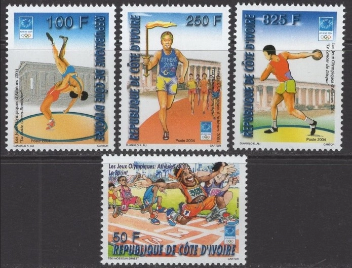 FİLDİŞİ SAHİLİ, Cote d’Ivoire 2004 ATİNA OLİMPİYATLAR MNH TAM SET