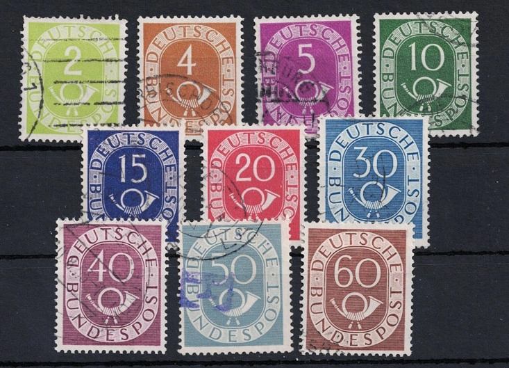 1951 Almanya Damgalı Pullar – Deutsche Bundespost Posthorn, Borozan Serisi