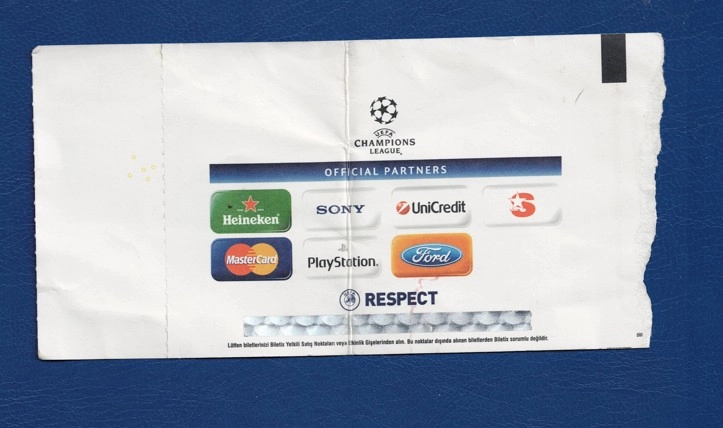 UEFA Şampiyonlar Ligi Kapsamında 15 Eylül 2009 Tarihinde Beşiktaş JK - Manchester United Arasında Oynanan Futbol Maçı Bileti