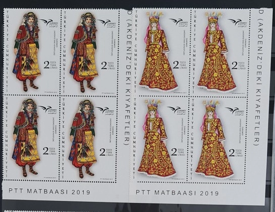 2019 EUROMED AKDENİZDE’Kİ KIYAFETLER MNH 4’LÜ KÖŞE BLOK