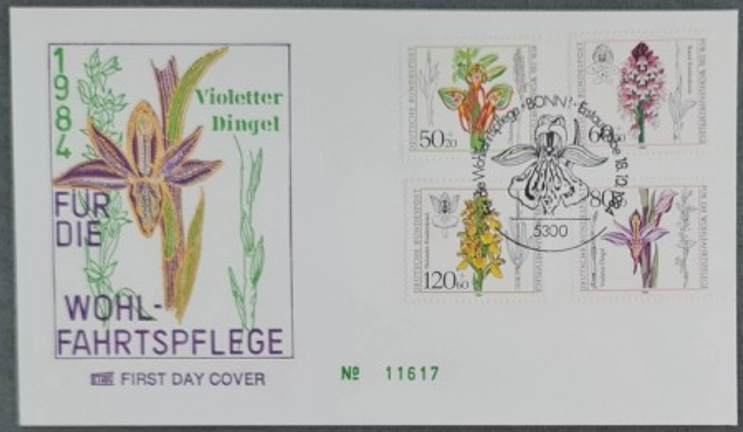 Almanya 1984 Orkideler, Çiçekler, Flora FDC Bonn