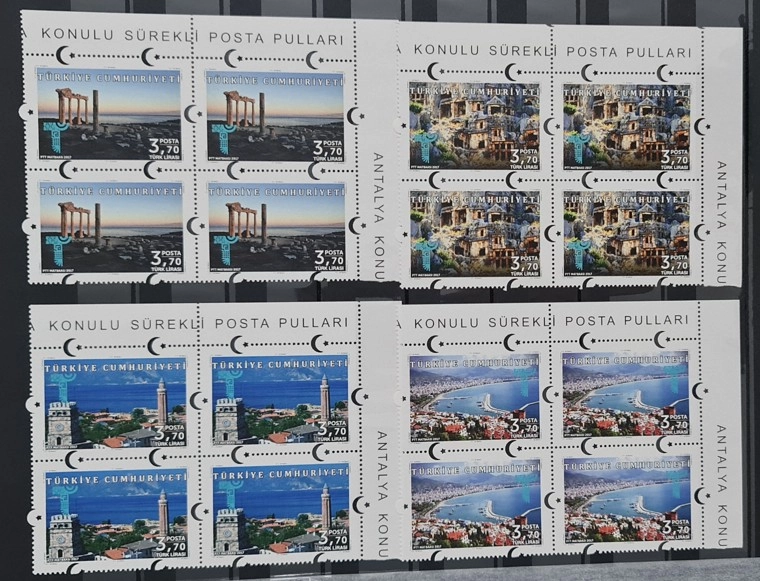 2017 ANTALYA KONULU SÜREKLİ POSTA PULLARI 4’LÜ KÖŞE BLOK MNH