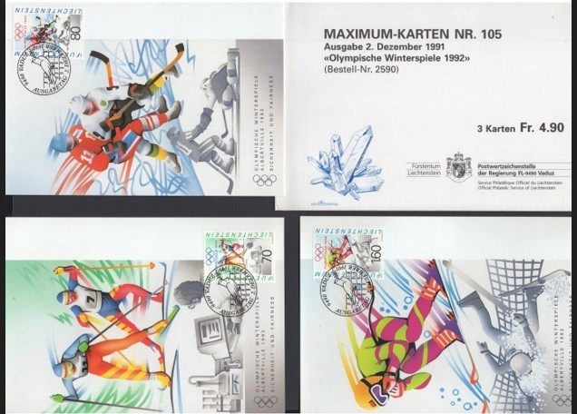 1991 LIECHTENSTEIN MAXIMUM CARD TAM SET, ORİJİNAL ZARFIN İÇİNDE