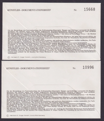 Almanya 1987 Kaleler ve Saraylar, Nadir 6’lı FDC Set