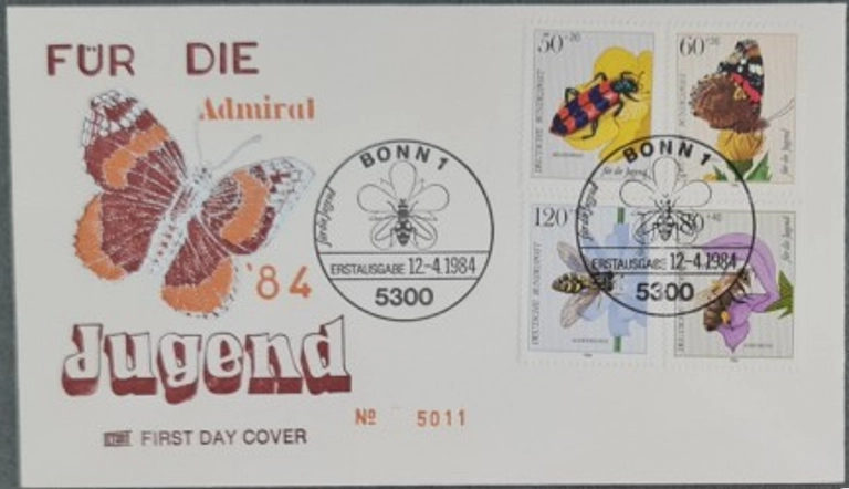Federal 1984 ** Set Mi 1202-05 Gençlik Tozlayıcı Böcekler Bal Arısı Amiral