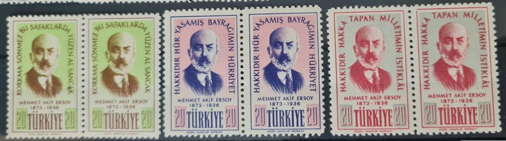1956 ŞAİR MEHMET AKİF ERSOY’UN XX.ÖLÜM YILDÖNÜMÜ 2’Lİ MNH