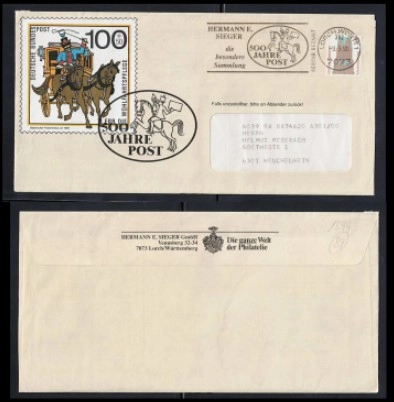 1990 Almanya 500 Jahre Post – Hermann E. Sieger Anma Zarfı, Broşür 