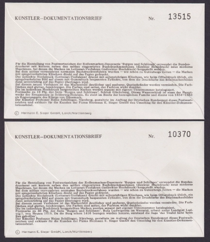 Almanya 1987 Kaleler ve Saraylar, Nadir 6’lı FDC Set