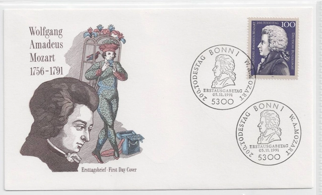 Almanya 1991 Wolfgang Amadeus Mozart’ın 200. ölüm yıldönümü FDC