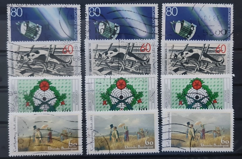 ALMANYA 1985-86-87-89 DAMGALI 4 FARKLI 3’ER ADET TAM SERİ PUL KOLEKSİYONU