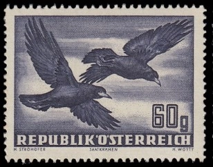 Avusturya 1950 Kuşlar Serisi Ekin Kargaları 60g Hava Postası Pulu Mnh, AIRMAIL