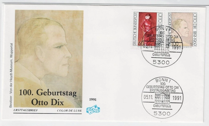 Almanya 1991 Otto Dix’in doğum günü FDC