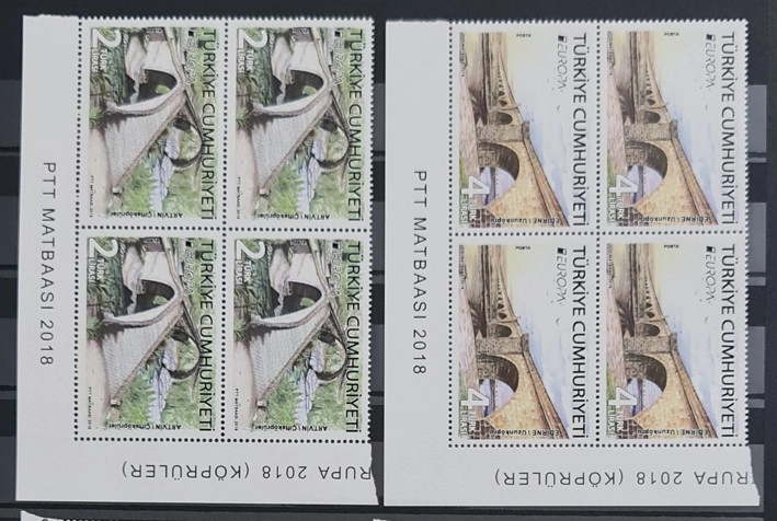 2018 AVRUPA TARİHİ KÖPRÜLER EUROPA CEPT 4’LÜ KÖŞE BLOK MNH 