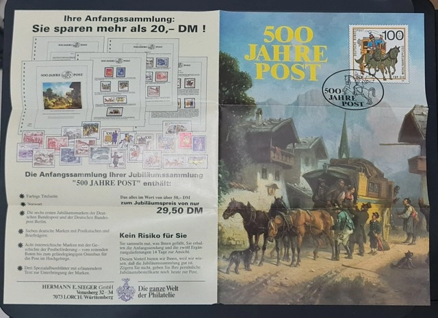 1990 Almanya 500 Jahre Post – Hermann E. Sieger Anma Zarfı, Broşür 
