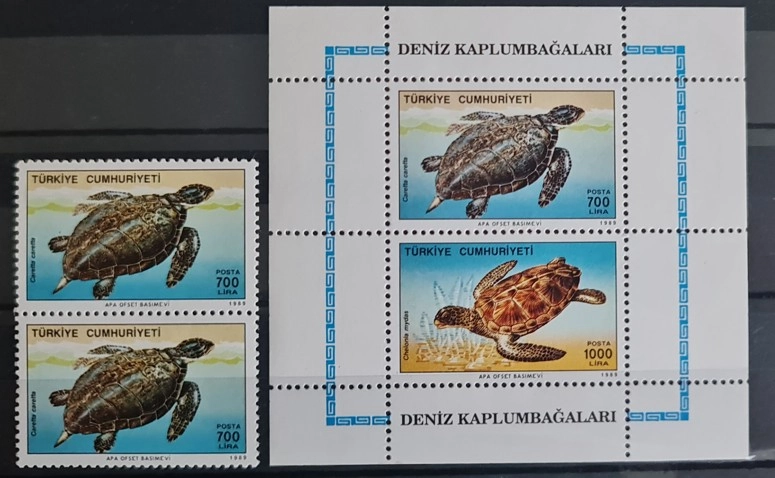 1989 DENİZ KAPLUMBAĞALARI BLOK + BLOK İÇİ MNH