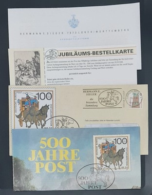 1990 Almanya 500 Jahre Post – Hermann E. Sieger Anma Zarfı, Broşür 