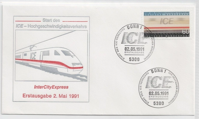 Almanya 1991 Demiryolları’nın yüksek hızlı tren seferlerinin başlaması FDC