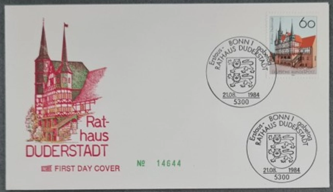 Almanya 1984 Rathaus Duderstadt FDC, Bonn