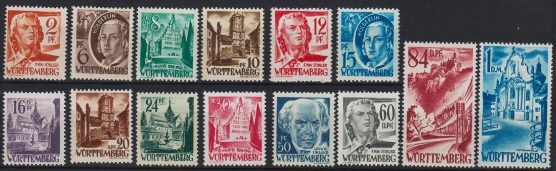 Almanya 1947-48 Fransa Bölgesi, Wuttenberg Mnh Tam Seri