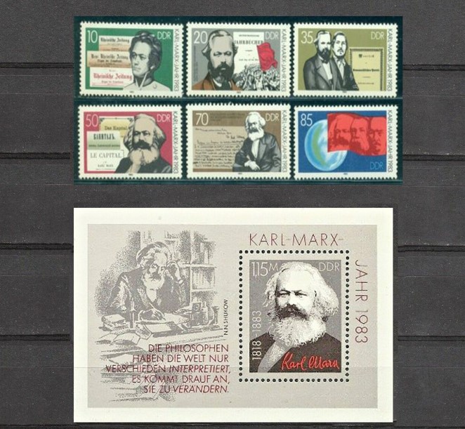  ALMANYA DDR 1983 KARL MARX PUL + BLOK TAM SET