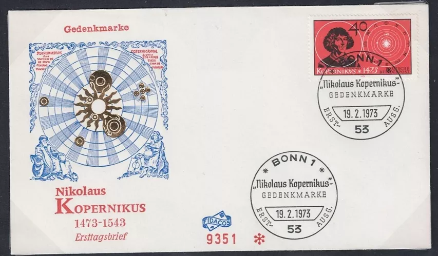 Almanya 1973 Uzay Astronomi Nicolas Copernicus FDC