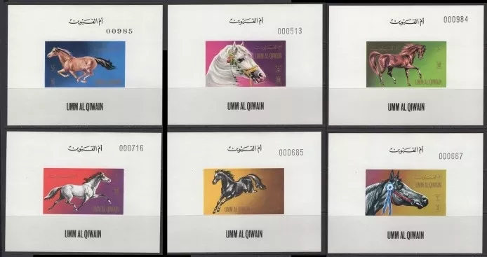UMM AL QIWAIN 1972 ATLAR DAMGASIZ MNH MİNİ BLOK TAM TAKIM-DANTELSİZ