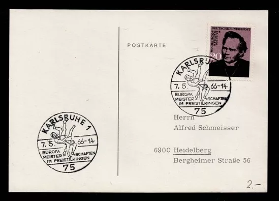 Almanya 1975 Karlsruhe – Avrupa Serbest Güreş Şampiyonası Anma Kartpostalı