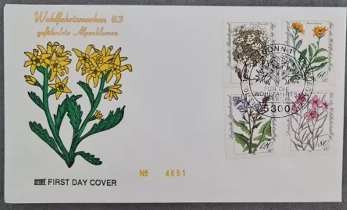 Almanya 1983 Nesli tükenmekte olan alp çiçekleri, Bonn FDC