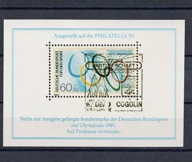 1980 Olimpiyatları İçin Hazırlanan Almanya Spor Pulu MNH– Philatelia ’83 Sergisi Koleksiyonluk