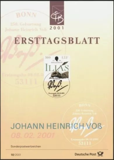 Almanya ETB, Ersttagsblatt 10/2001 – 250. Doğum Yılı Johann Heinrich Voß