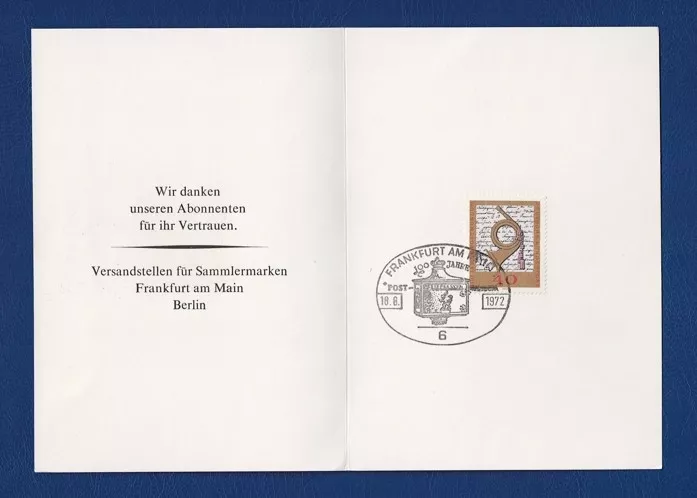 1972 Frankfurt Abonelere Teşekkür Kartı – Damgalı Pul Koleksiyonluk