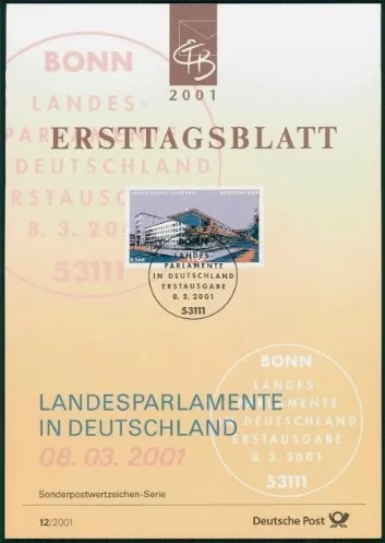 Almanya ETB, Ersttagsblatt 12/2001 – Landesparlamente in Deutschland