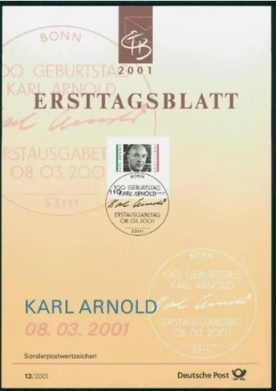Almanya ETB, Ersttagsblatt 13/2001 – 100. Doğum Yılı Karl Arnold