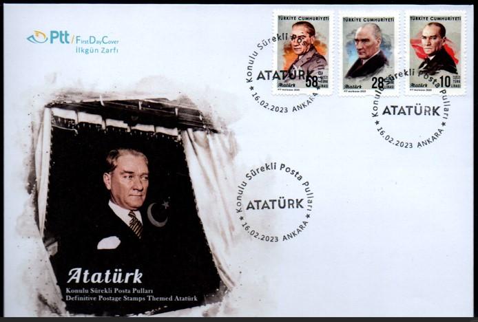 2023 ATATÜRK KONULU SÜREKLİ POSTA PULLARI FDC