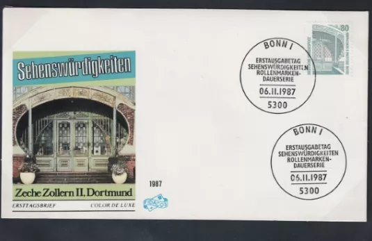 Almanya 1987Manzaralar; Dortmund Zollern Kömür Madeni Ana Kapısı FDC
