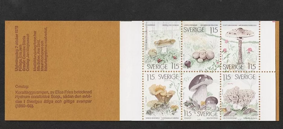  İsveç 1978 Yenilebilir Mantarlar Komple Pul Kitapçığı Facit H310 (MNH)