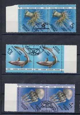Rusya SSCB 1991 Karadeniz Faunası, Deniz Canlıları Damgalı Seri Parça Pullar 2’li