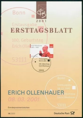 Almanya ETB, Ersttagsblatt 14/2001 – 100. Doğum Yılı Erich Ollenhauer
